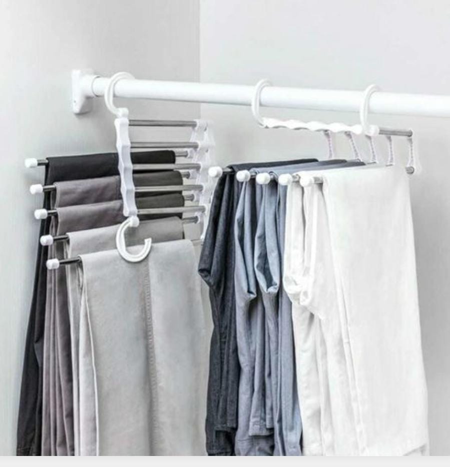 TELESCOPE DUO 5-IN-1 MULTIFUNCTIONAL HANGER CLOTHES ORGANIZER FOR TROUSERS - BLACK AND WHITE - SPACE SAVING, NEAT, AND SMART