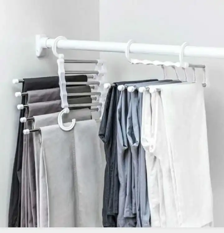 TELESCOPE DUO 5-IN-1 MULTIFUNCTIONAL HANGER CLOTHES ORGANIZER FOR TROUSERS - BLACK AND WHITE - SPACE SAVING, NEAT, AND SMART