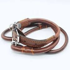 Easy Grip Rolled Up Leather Dog Collar and Leash - Available in Black and Brown, Made of PU Leather, Adjustable Collar, Prevents Tangling of Hair Under Collar
