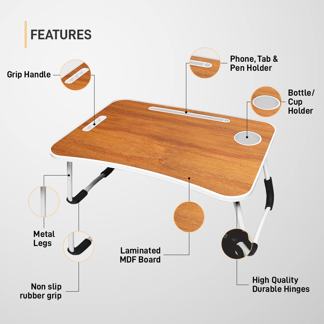 NEW ARRIVAL HIGH QUALITY Foldable Bed Table for Laptop – Laptop Desk Stand with Storage Drawer, Portable Tray Table for Writing, Reading, Eating – Adjustable Lap Desk for Bed, Sofa, and Floor Use