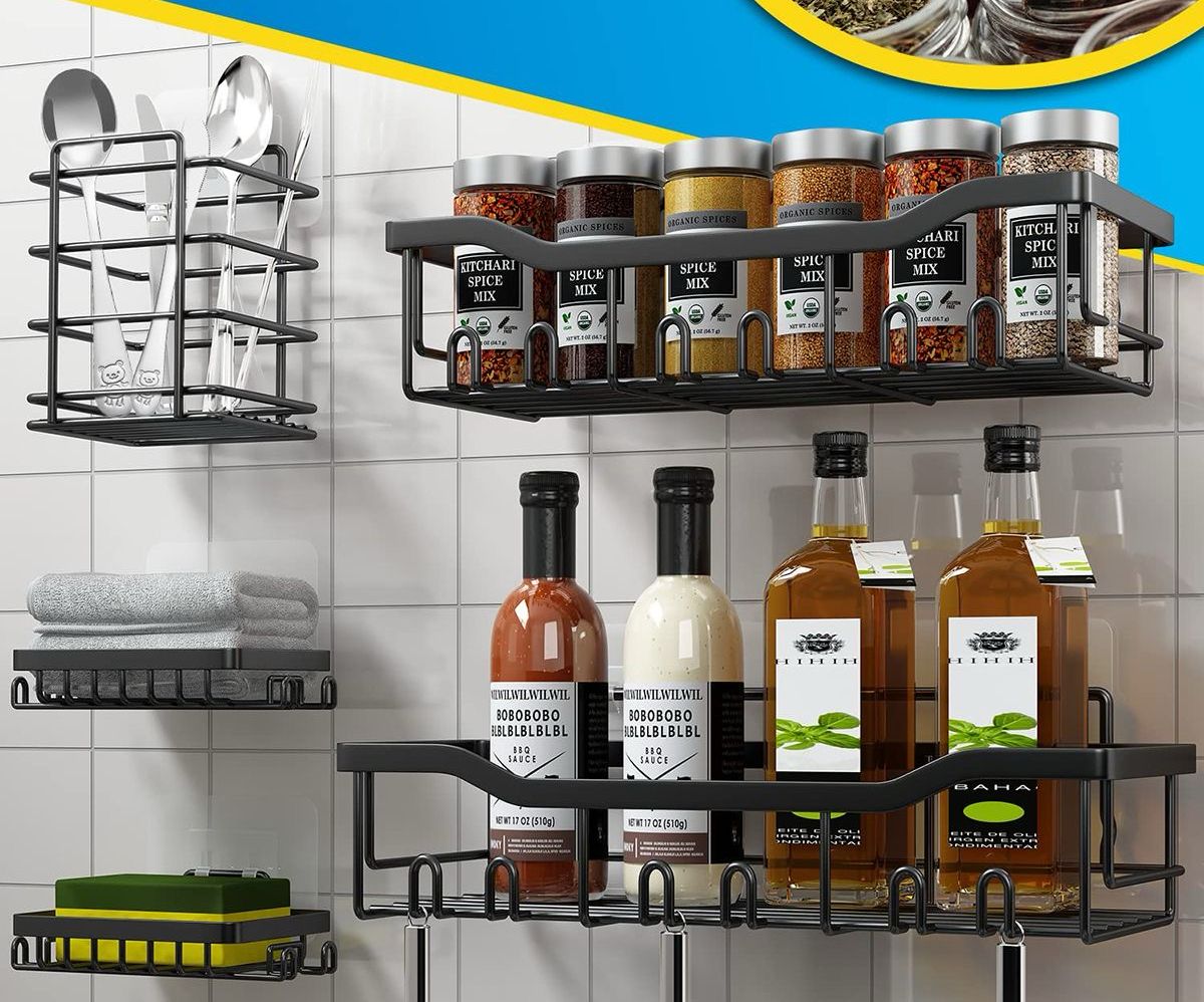 NEW ARRIVAL HIGH QUALITY Multipurpose 5-Piece Set Rectangular and Corner Shower Caddy Shelf – 5-in-1 Bathroom Shelves Wall Organizer – Rustproof, No Drilling, Strong Adhesive Load Capacity for Smooth
