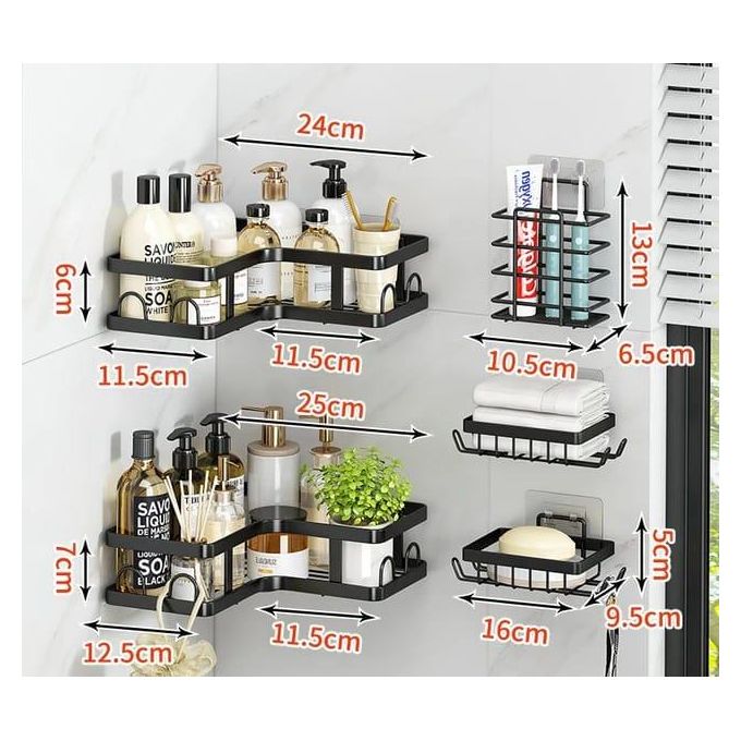 NEW ARRIVAL HIGH QUALITY Multipurpose 5-Piece Set Rectangular and Corner Shower Caddy Shelf – 5-in-1 Bathroom Shelves Wall Organizer – Rustproof, No Drilling, Strong Adhesive Load Capacity for Smooth