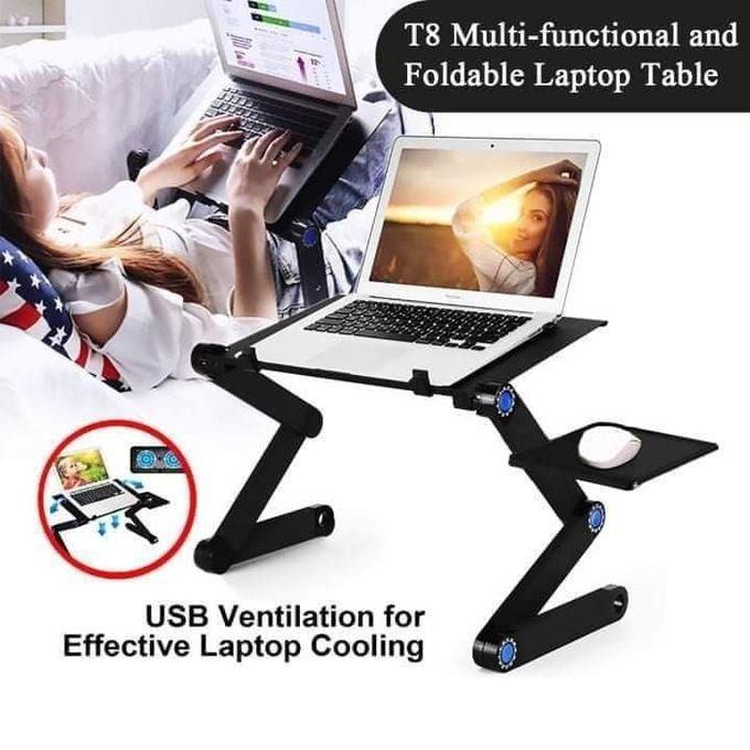 💻✨ Foldable Adjustable Laptop Stand with Built-In Cooling Fan – Portable Ergonomic Desk Riser for Office, Study, Gaming, and Bed Use, Lightweight & Durable Design 🌟🌀