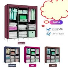 3 Columns Wardrobe – Spacious Multi-Section Storage Closet with Hanging Rods & Shelves, Available in Wood, Metal & Portable Fabric Options for Bedroom Organization