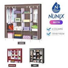 3 Columns Wardrobe – Spacious Multi-Section Storage Closet with Hanging Rods & Shelves, Available in Wood, Metal & Portable Fabric Options for Bedroom Organization