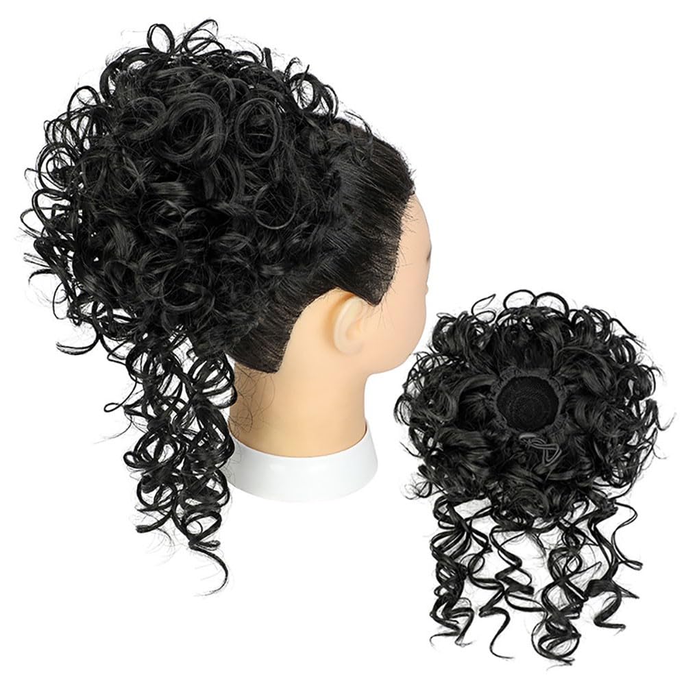 Shechic Messy Bun Hair Piece for Women, Curly Messy Buns, Elastic Drawstring Hair Bun, Large Curly Bun Short Synthetic Ponytail Extension, Hair Bun Hair Extensions for Women Girls (Natural Black)