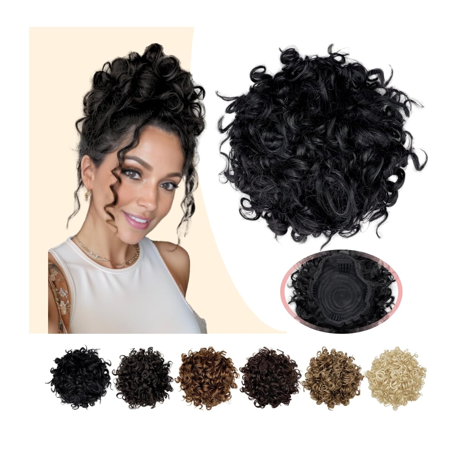 Shechic Messy Bun Hair Piece for Women, Curly Messy Buns, Elastic Drawstring Hair Bun, Large Curly Bun Short Synthetic Ponytail Extension, Hair Bun Hair Extensions for Women Girls (Natural Black)