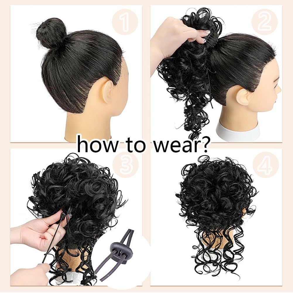 Shechic Messy Bun Hair Piece for Women, Curly Messy Buns, Elastic Drawstring Hair Bun, Large Curly Bun Short Synthetic Ponytail Extension, Hair Bun Hair Extensions for Women Girls (Natural Black)