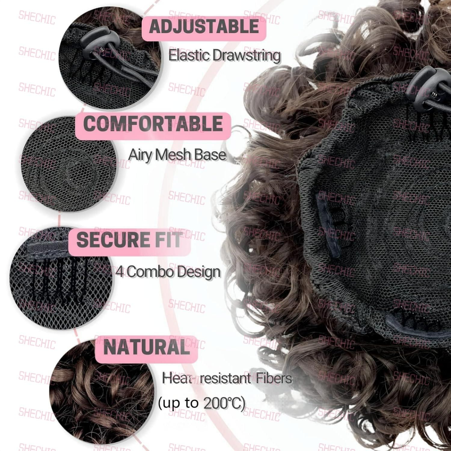 Shechic Messy Bun Hair Piece for Women, Curly Messy Buns, Elastic Drawstring Hair Bun, Large Curly Bun Short Synthetic Ponytail Extension, Hair Bun Hair Extensions for Women Girls (Natural Black)