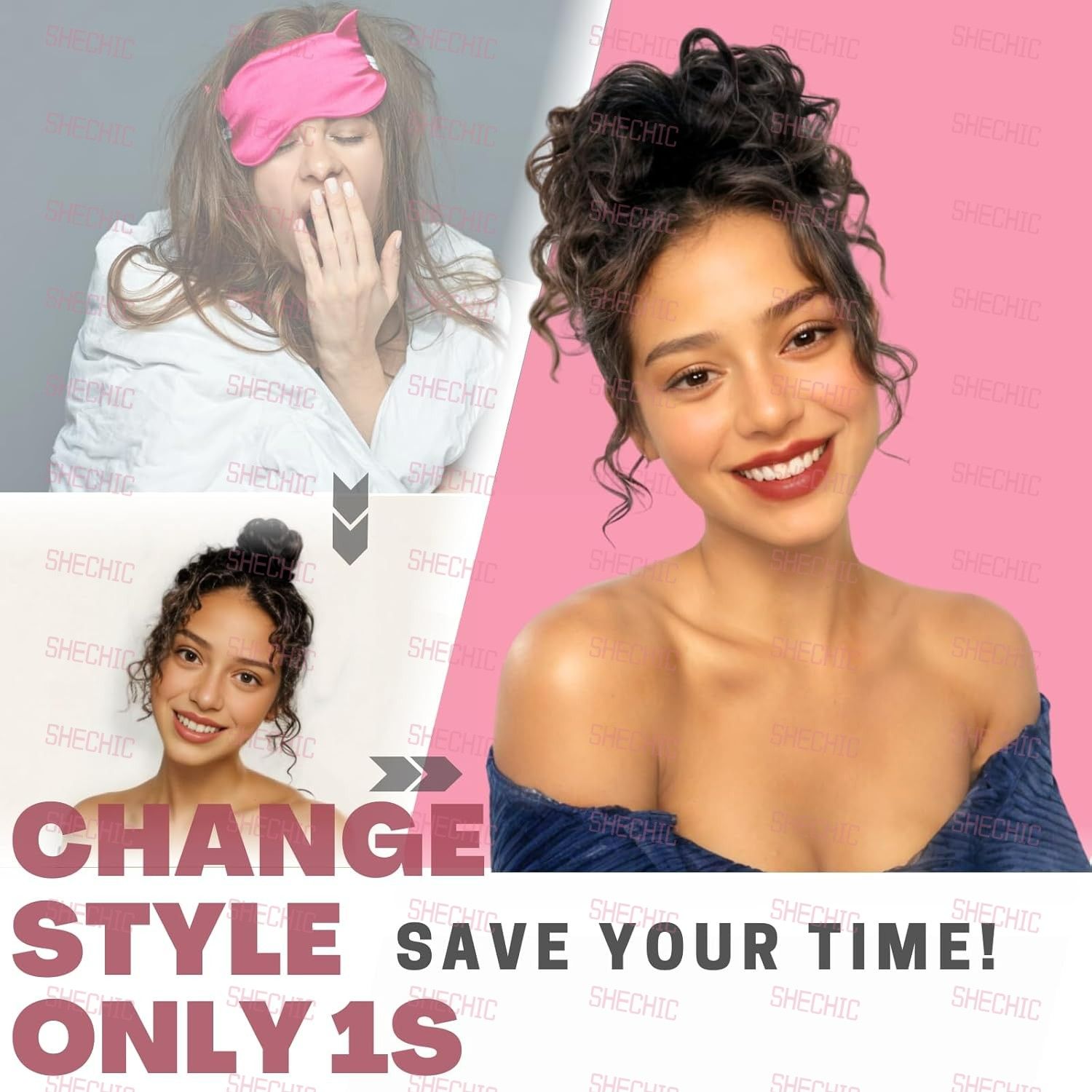 Shechic Messy Bun Hair Piece for Women, Curly Messy Buns, Elastic Drawstring Hair Bun, Large Curly Bun Short Synthetic Ponytail Extension, Hair Bun Hair Extensions for Women Girls (Natural Black)