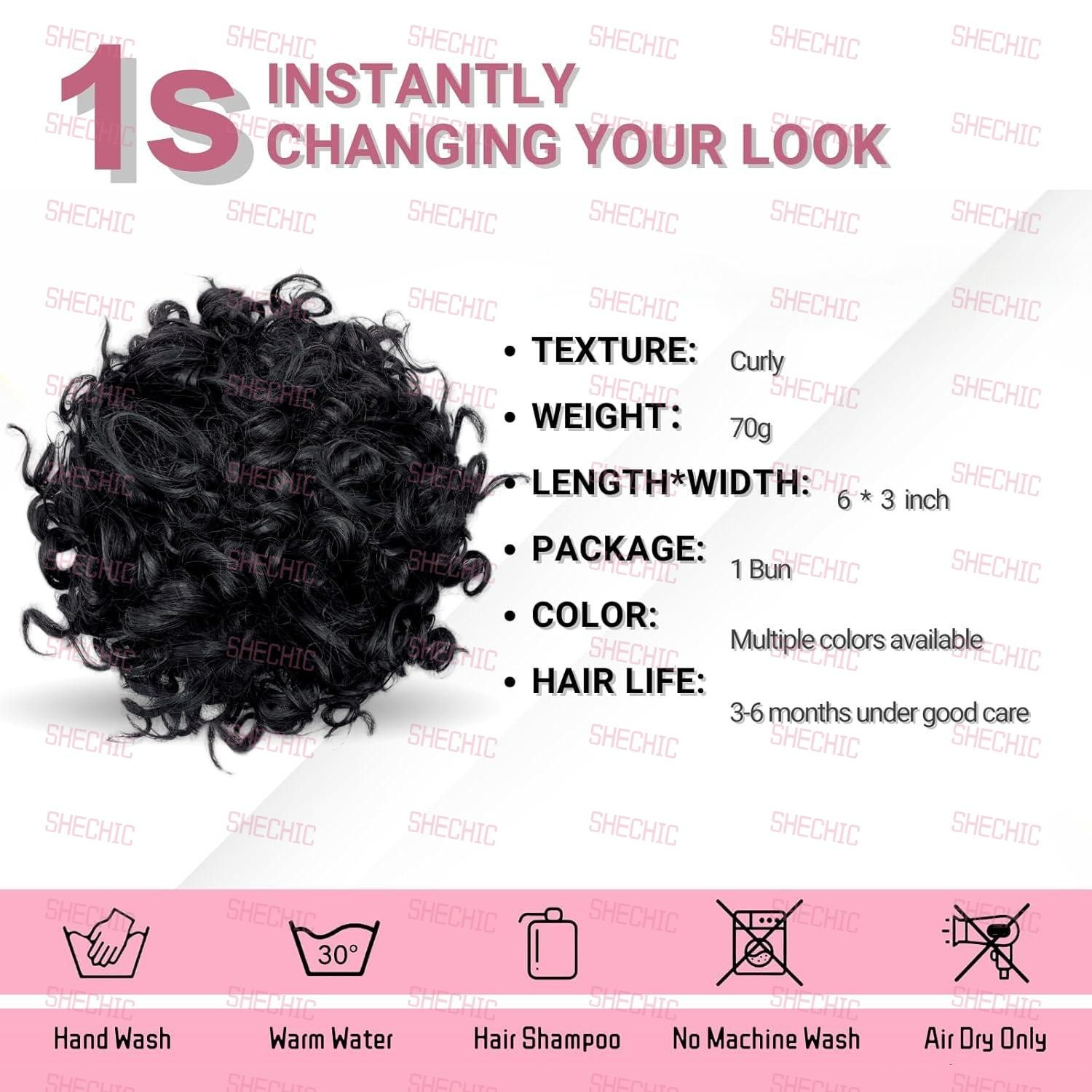Shechic Messy Bun Hair Piece for Women, Curly Messy Buns, Elastic Drawstring Hair Bun, Large Curly Bun Short Synthetic Ponytail Extension, Hair Bun Hair Extensions for Women Girls (Natural Black)