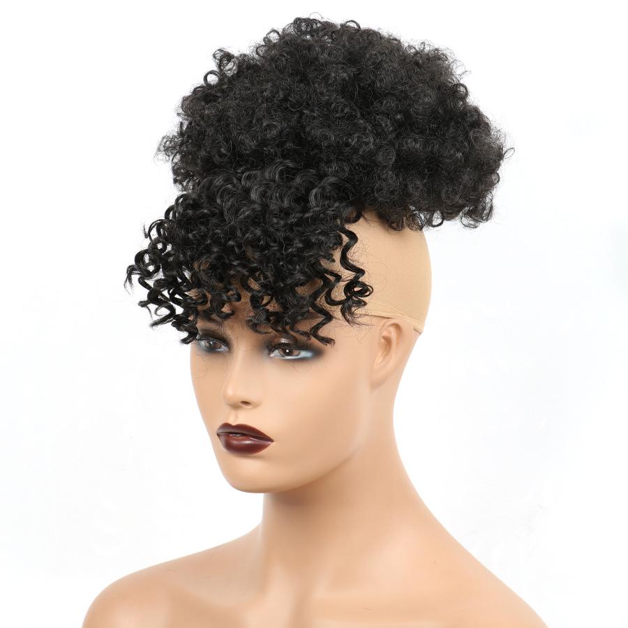 High Puff Afro Kinky Curly Synthetic Ponytail with Bangs Ponytail Hair Extension Drawstring Wigs