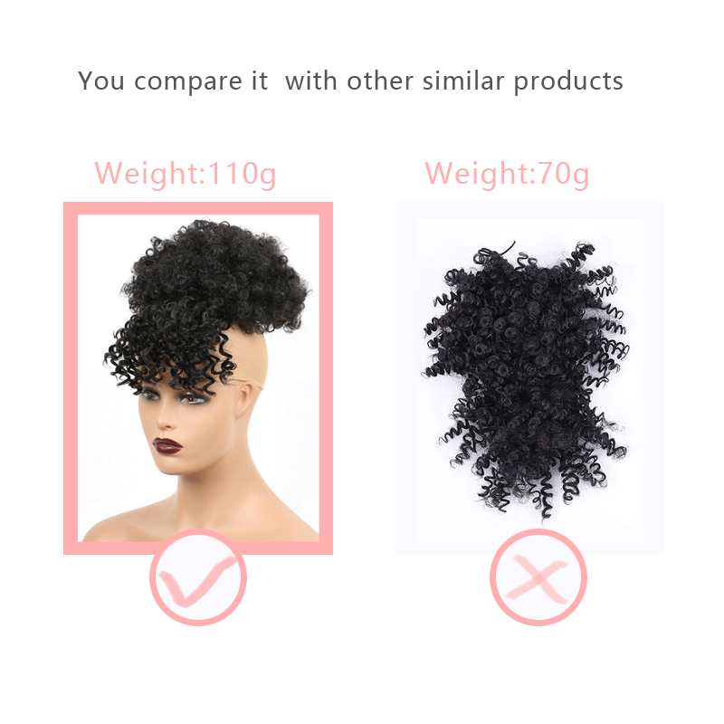 High Puff Afro Kinky Curly Synthetic Ponytail with Bangs Ponytail Hair Extension Drawstring Wigs