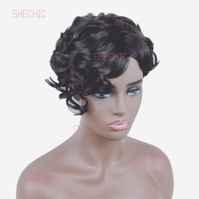 FBK Woman and Girl Short Curly Hair Wigs 5-8 inch Black Hair Wigs Female hairstyle