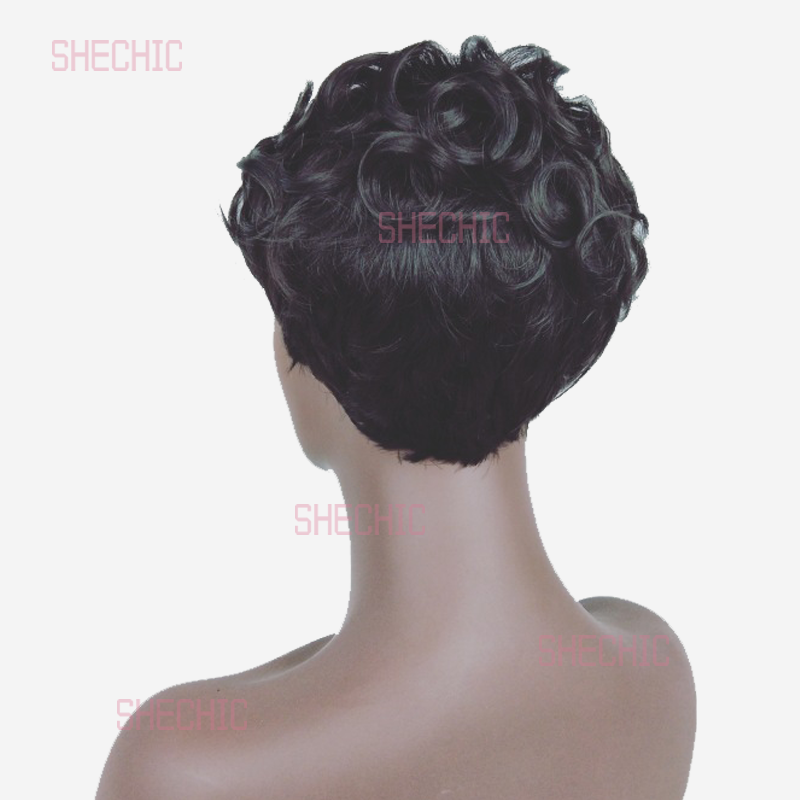 FBK Woman and Girl Short Curly Hair Wigs 5-8 inch Black Hair Wigs Female hairstyle