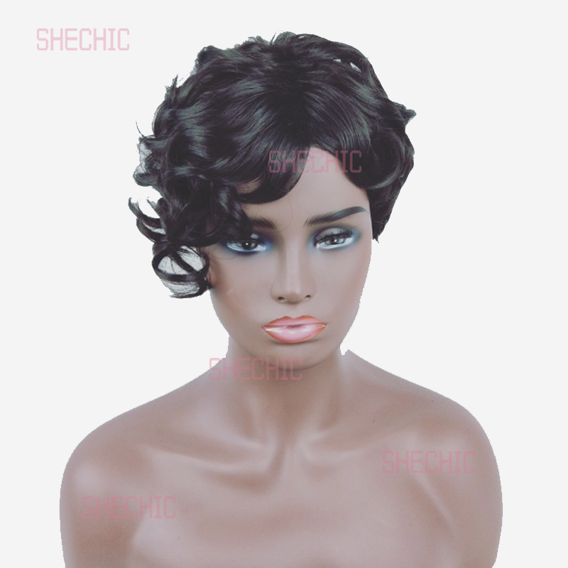 FBK Woman and Girl Short Curly Hair Wigs 5-8 inch Black Hair Wigs Female hairstyle