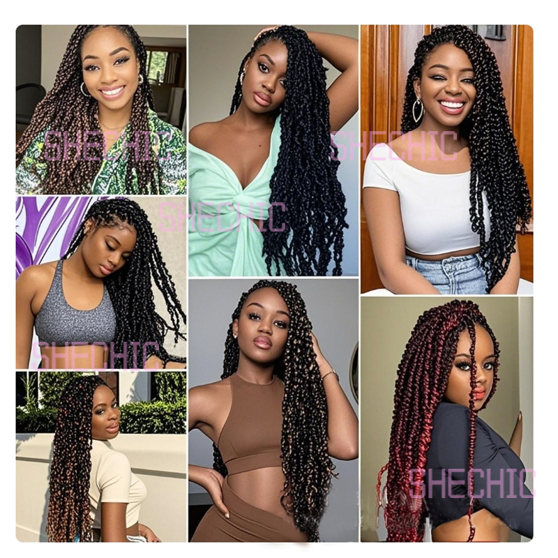 African Women  synthetic wig Passion Twist Hair 18 inch Black and  Wine Red color Girl and Female Gift