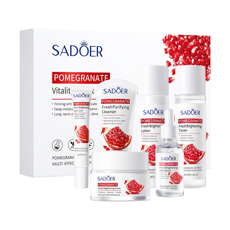 Skin Care Set 6 pcs Pomegranate Facial Cleanser+Facial Toner+Eye Cream+Facial Essence+Pomegranate Moisturizing Cream+Face Cream Gift Set