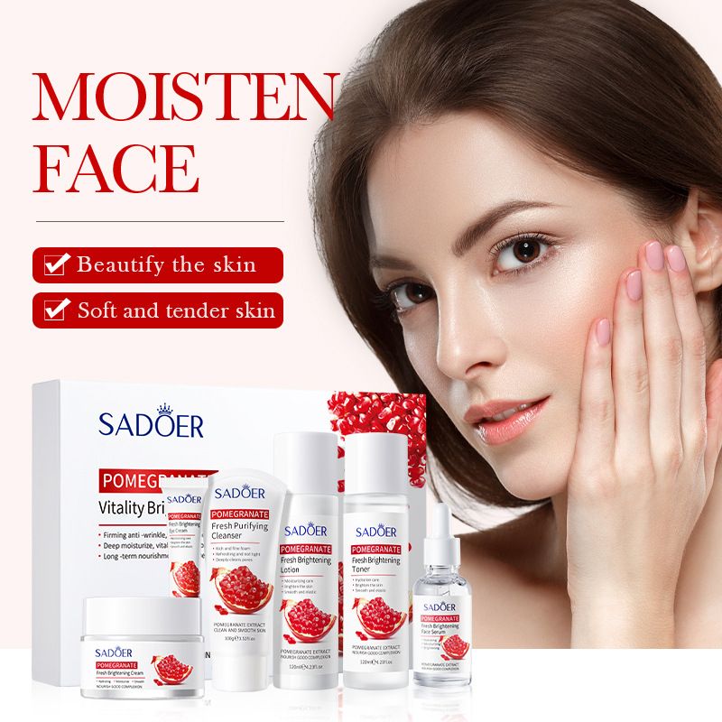 Skin Care Set 6 pcs Pomegranate Facial Cleanser+Facial Toner+Eye Cream+Facial Essence+Pomegranate Moisturizing Cream+Face Cream Gift Set