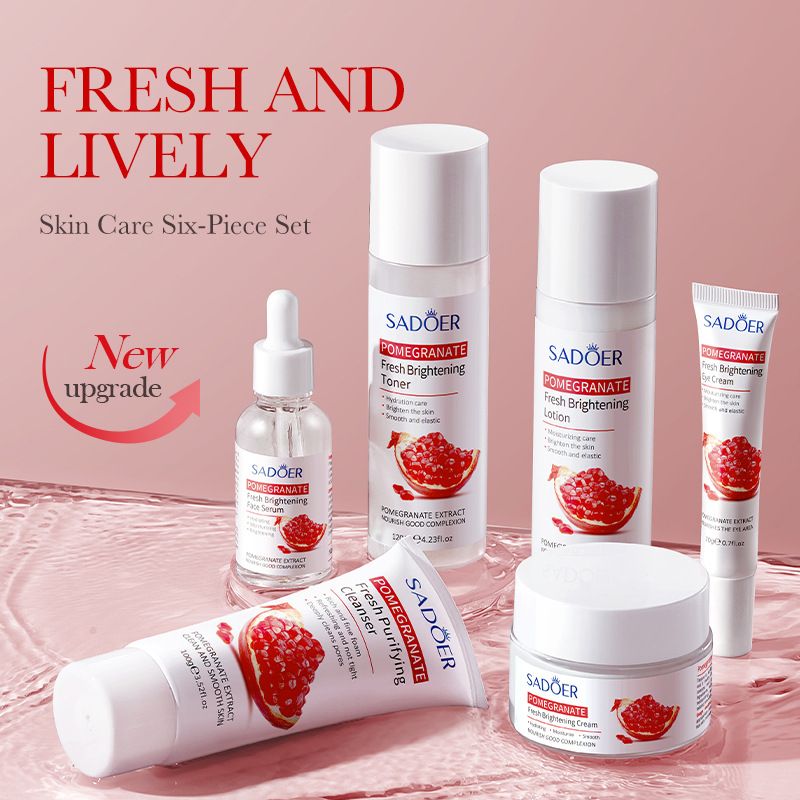 Skin Care Set 6 pcs Pomegranate Facial Cleanser+Facial Toner+Eye Cream+Facial Essence+Pomegranate Moisturizing Cream+Face Cream Gift Set