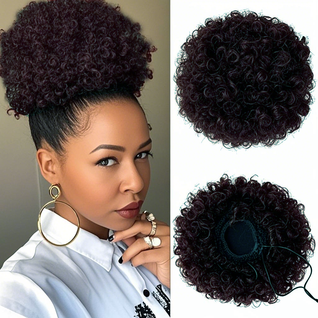 fbk women kinky  hair wigs exploding afro puffy hair buns Synthetic ladies black  party  gift for female 1 pc 8 inch  70g
