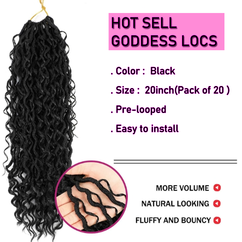 1 Packs Afro wigs Synthetic Extensions populor haistyles for women and girls gift Pre looped Bohmian Locs, Brugundy Goddess Locs Crochet Hair 20 Inch