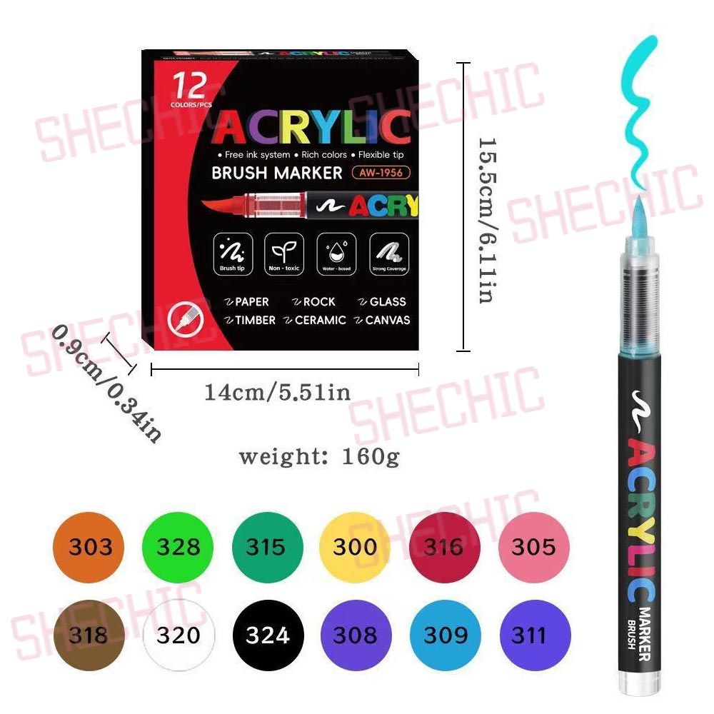 12 Pack Black Acrylic Paint Pens Soft Brush Tip - Waterproof Multi-Surface Markers for Wood, Rock, Fabric, Ceramic, Glass, DIY Crafts & School Art Projects in Kenya