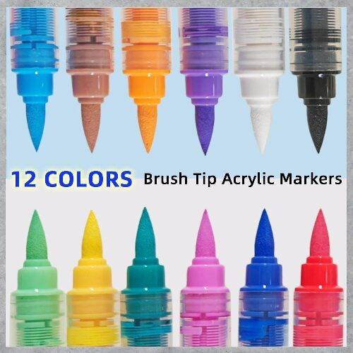 12 Pack Black Acrylic Paint Pens Soft Brush Tip - Waterproof Multi-Surface Markers for Wood, Rock, Fabric, Ceramic, Glass, DIY Crafts & School Art Projects in Kenya