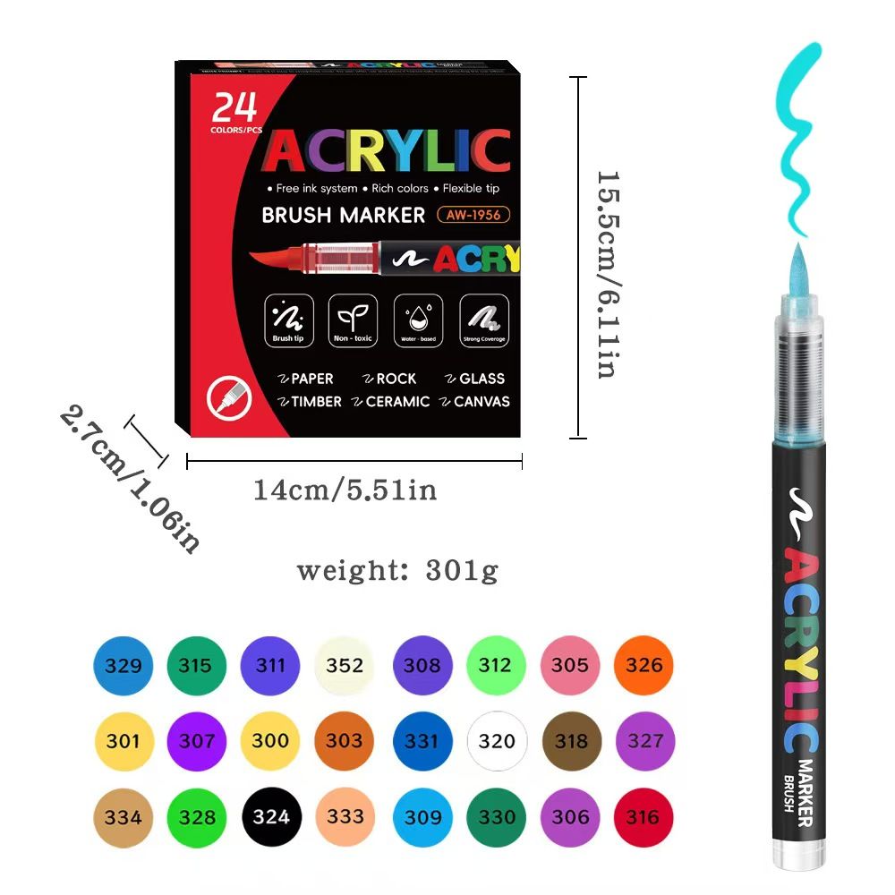 24 Pack  Acrylic Paint  Pens Soft Brush Tip - Water proof Multi-Surface Markers for Wood, Paint Markers,Rock, Fabric, Ceramic, Glass, DIY Crafts & School Art Projects in Kenya,School Supplies