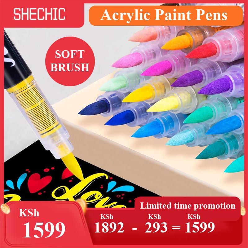 12 Pack Black Acrylic Paint Pens Soft Brush Tip - Waterproof Multi-Surface Markers for Wood, Rock, Fabric, Ceramic, Glass, DIY Crafts & School Art Projects in Kenya