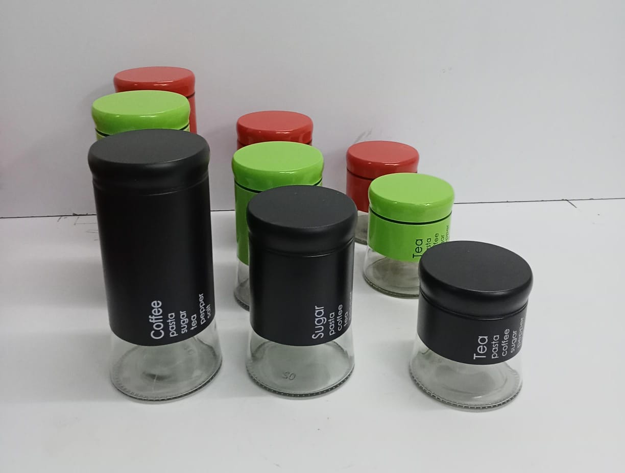 ▶️Tea, Sugar and Coffee canisters
✴️Colors; Green
Red
White
Black
✅Material: Glass Metallic covering