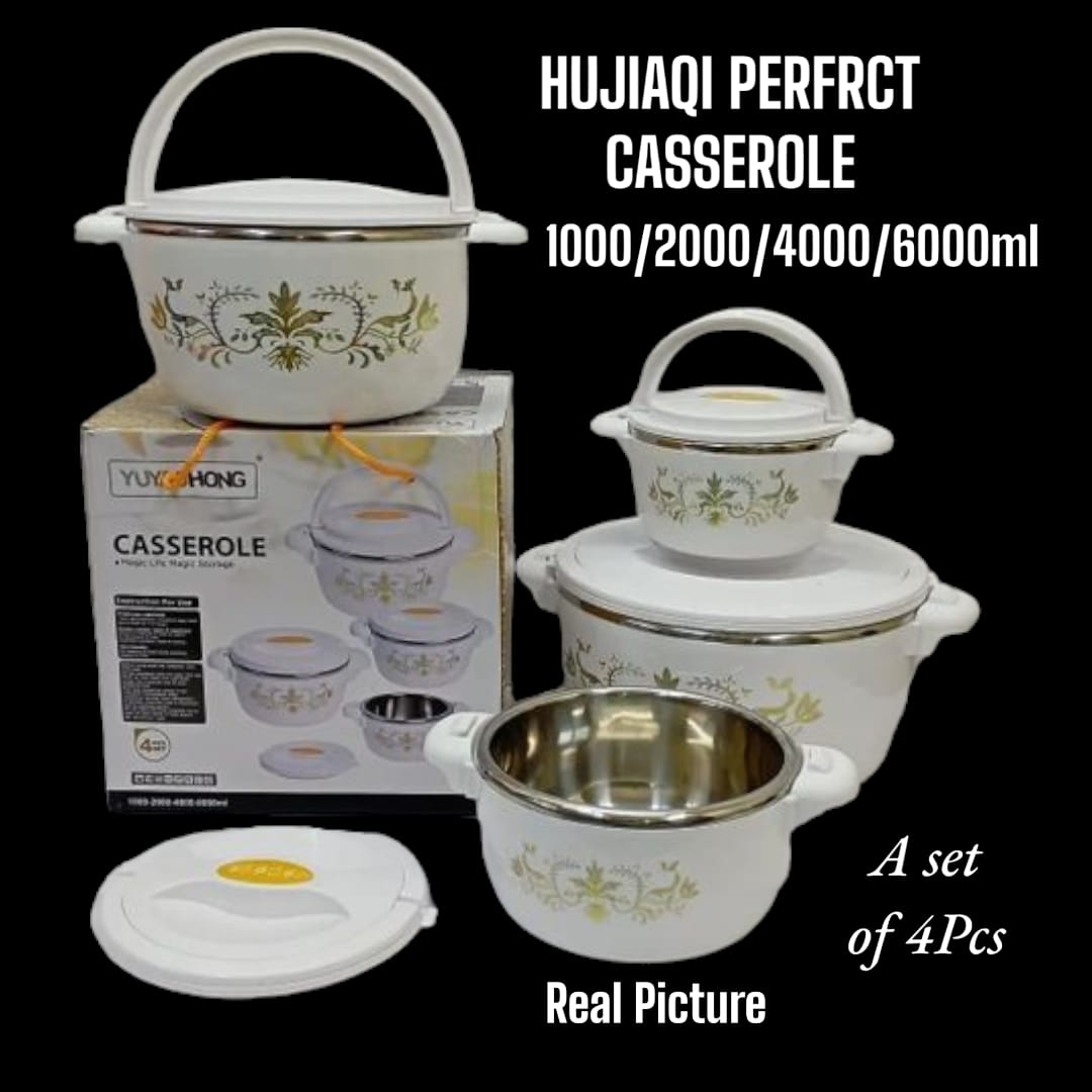 4 PCS high quality kitchen 8872 HUJIAQI Perfect Casserole (Plastic Body Stainless Steel Insulated) 1000/2000/4000/6000ml
