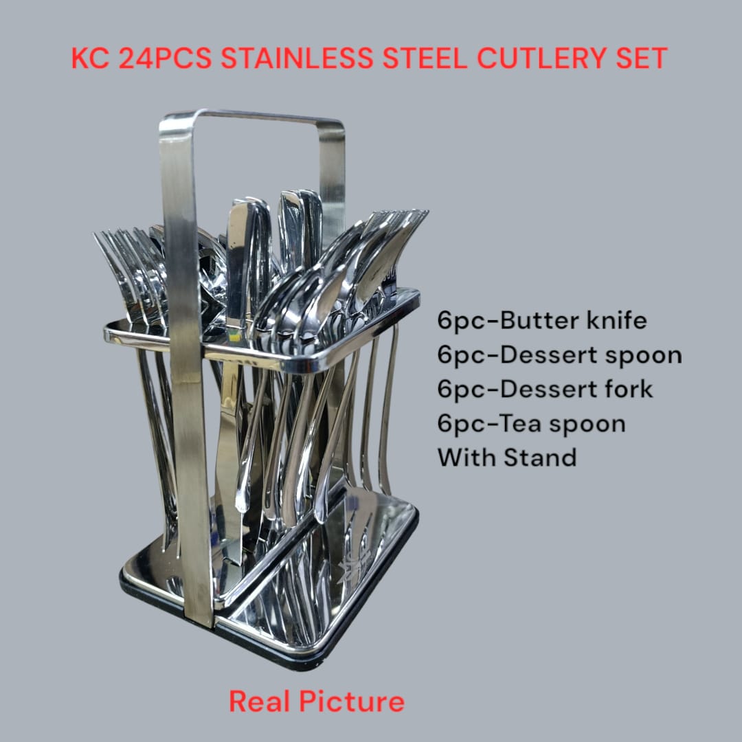 🍴 Freedom Navy Stainless Steel Cutlery Set (24pcs) ✨ Includes stand + spoons, forks, knives & teaspoons 🌟 Durable, elegant & perfect for dining, hotels & gift sets 🎁