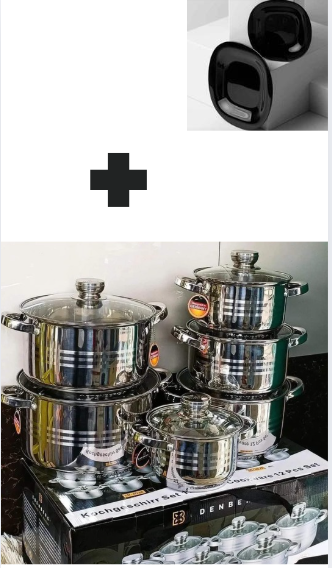 [🔥 SPECIAL LIMITED OFFER JUST FOR YOU 🤩🤩✨ !!! ] 12 Pc Brand New Very High Quality Stylish and Elegant Kitchen Edenberg stainless Cookware Set .Comes With Free Set of plates