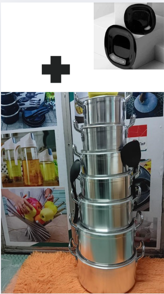 [🔥 SPECIAL LIMITED OFFER JUST FOR YOU 🤩🤩✨ !!! ]14pcs Silver Brand New Very High Quality Stylish and Elegant Kitchen Edenberg stainless Cookware Set .Comes With Free Set of plates