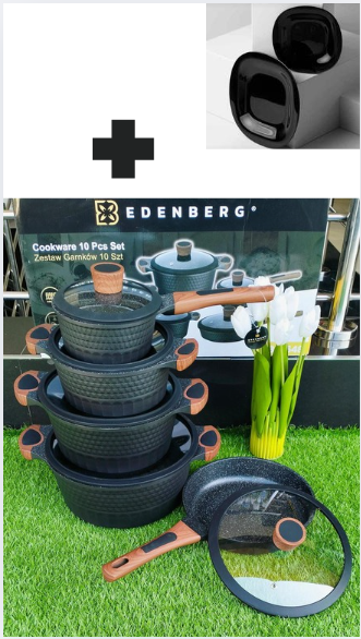 [🔥 SPECIAL LIMITED OFFER JUST FOR YOU 🤩🤩✨ !!! ] 10 pcs edenberg nonstick Brand New Very High Quality Stylish and stainless Cookware Set .Comes With Free Set of plates