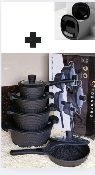 [🔥 SPECIAL LIMITED OFFER JUST FOR YOU 🤩🤩✨ !!! ] 10 pcs edenberg nonstick Brand New Very High Quality Stylish and stainless Cookware Set .Comes With Free Set of plates