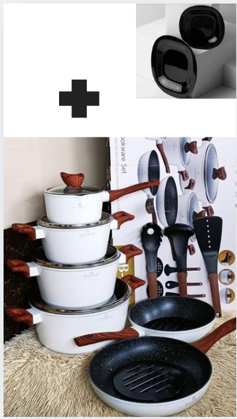 [🔥 SPECIAL LIMITED OFFER JUST FOR YOU 🤩🤩✨ !!! ] 15 pcs edenberg nonstick Brand New Very High Quality Stylish and stainless Cookware Set .Comes With Free Set of plates