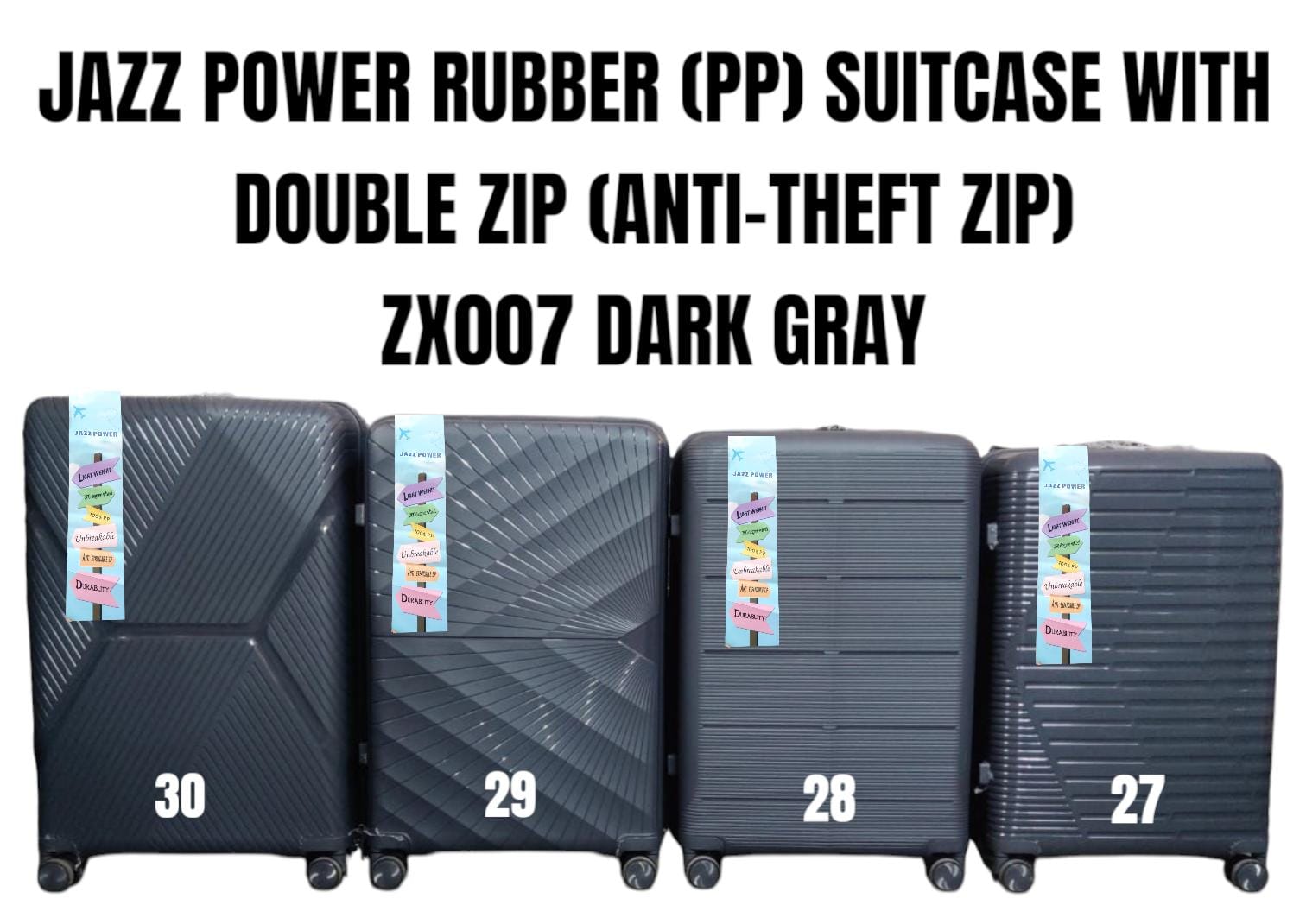 🛍️ DAILY OFFER 🛍️ JAZZ POWER ZX007 27-Inch Rubber (PP) Hard Shell Suitcase with Anti-Theft Double Zipper Trolley Luggage