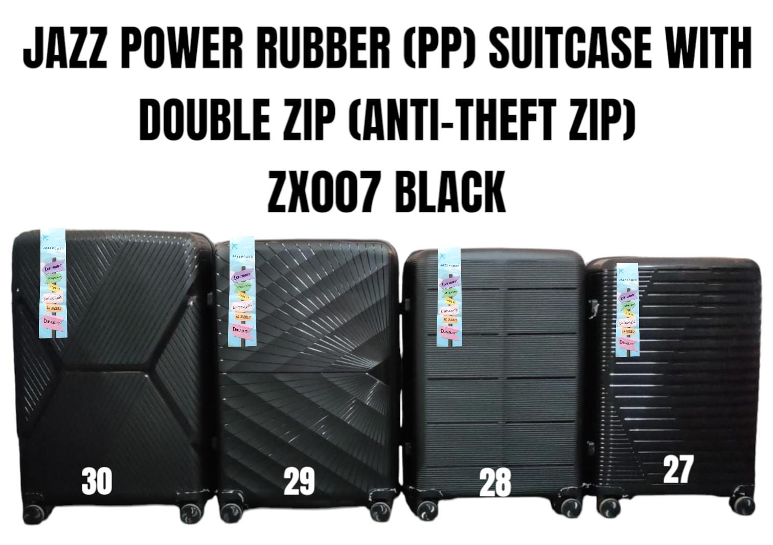 🛍️ DAILY OFFER 🛍️ JAZZ POWER ZX007 27-Inch Rubber (PP) Hard Shell Suitcase with Anti-Theft Double Zipper Trolley Luggage