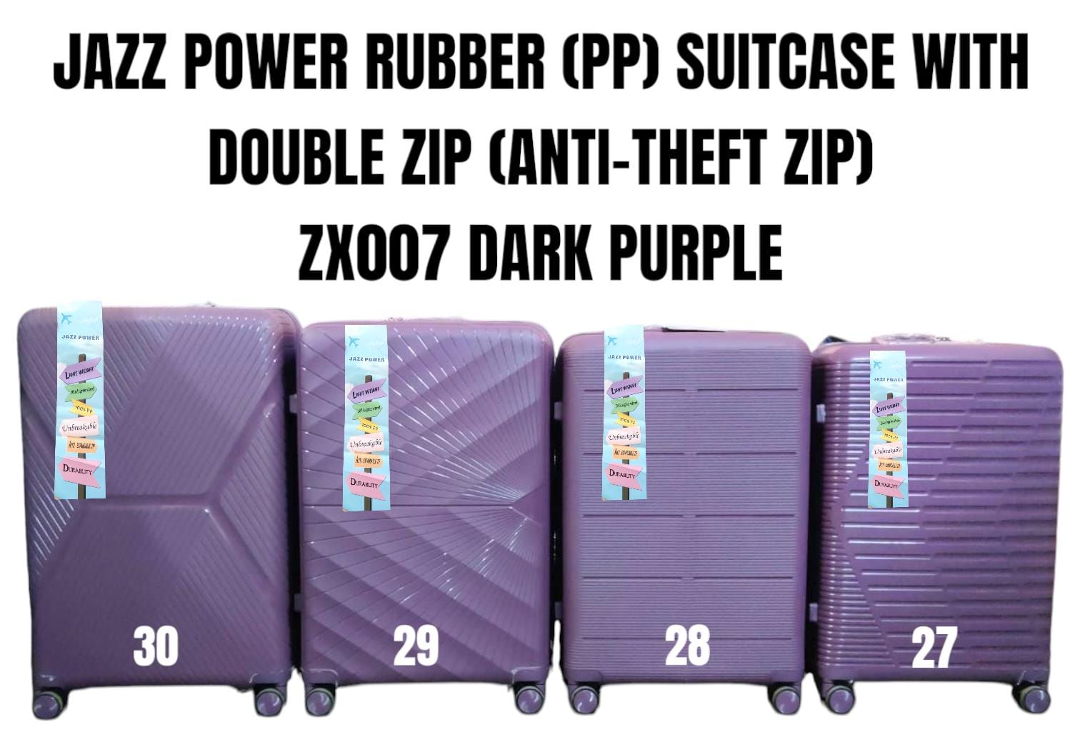 🛍️ DAILY OFFER 🛍️ JAZZ POWER ZX007 27-Inch Rubber (PP) Hard Shell Suitcase with Anti-Theft Double Zipper Trolley Luggage
