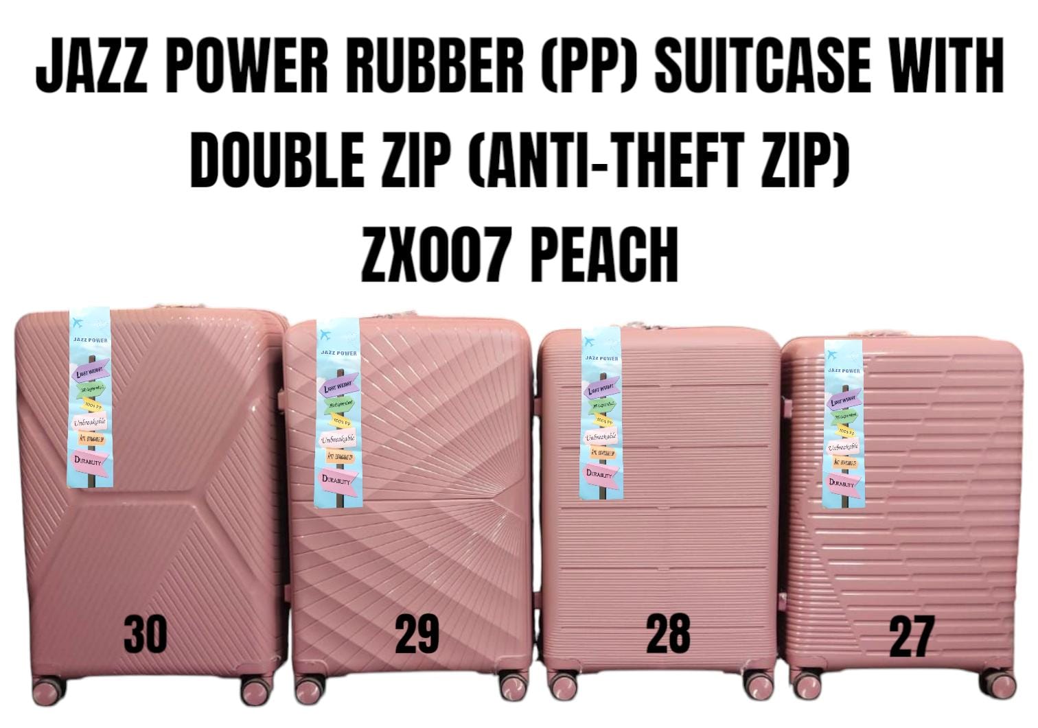 🛍️ DAILY OFFER 🛍️ JAZZ POWER ZX007 27-Inch Rubber (PP) Hard Shell Suitcase with Anti-Theft Double Zipper Trolley Luggage