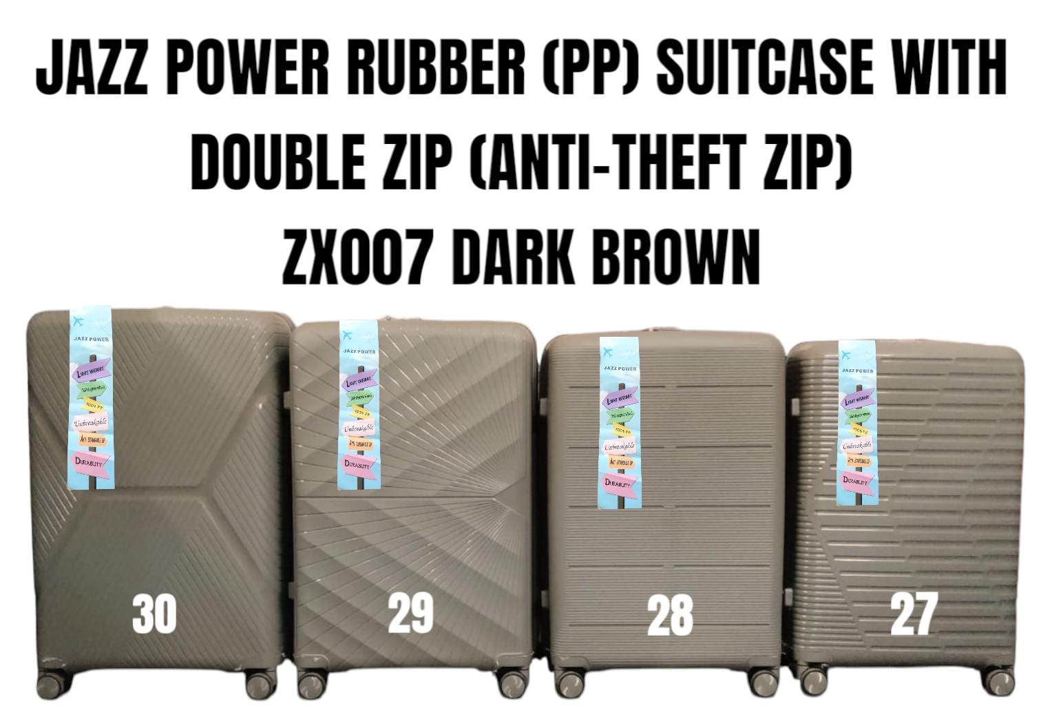 🛍️ DAILY OFFER 🛍️ JAZZ POWER ZX007 27-Inch Rubber (PP) Hard Shell Suitcase with Anti-Theft Double Zipper Trolley Luggage