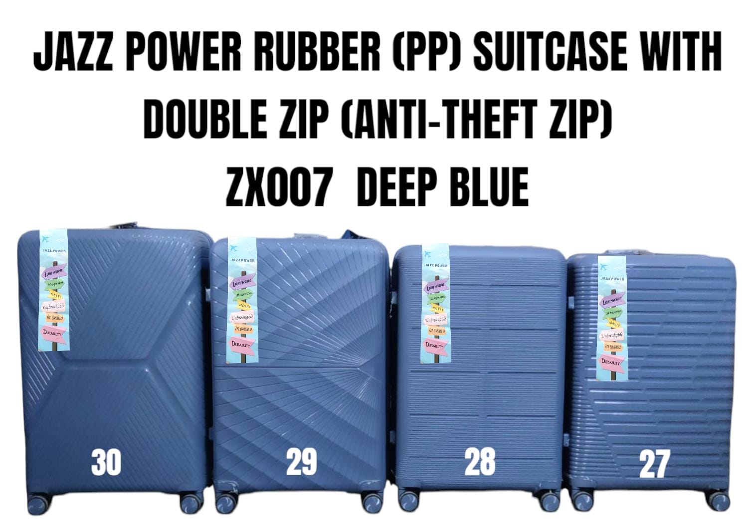 🛍️ DAILY OFFER 🛍️ JAZZ POWER ZX007 27-Inch Rubber (PP) Hard Shell Suitcase with Anti-Theft Double Zipper Trolley Luggage