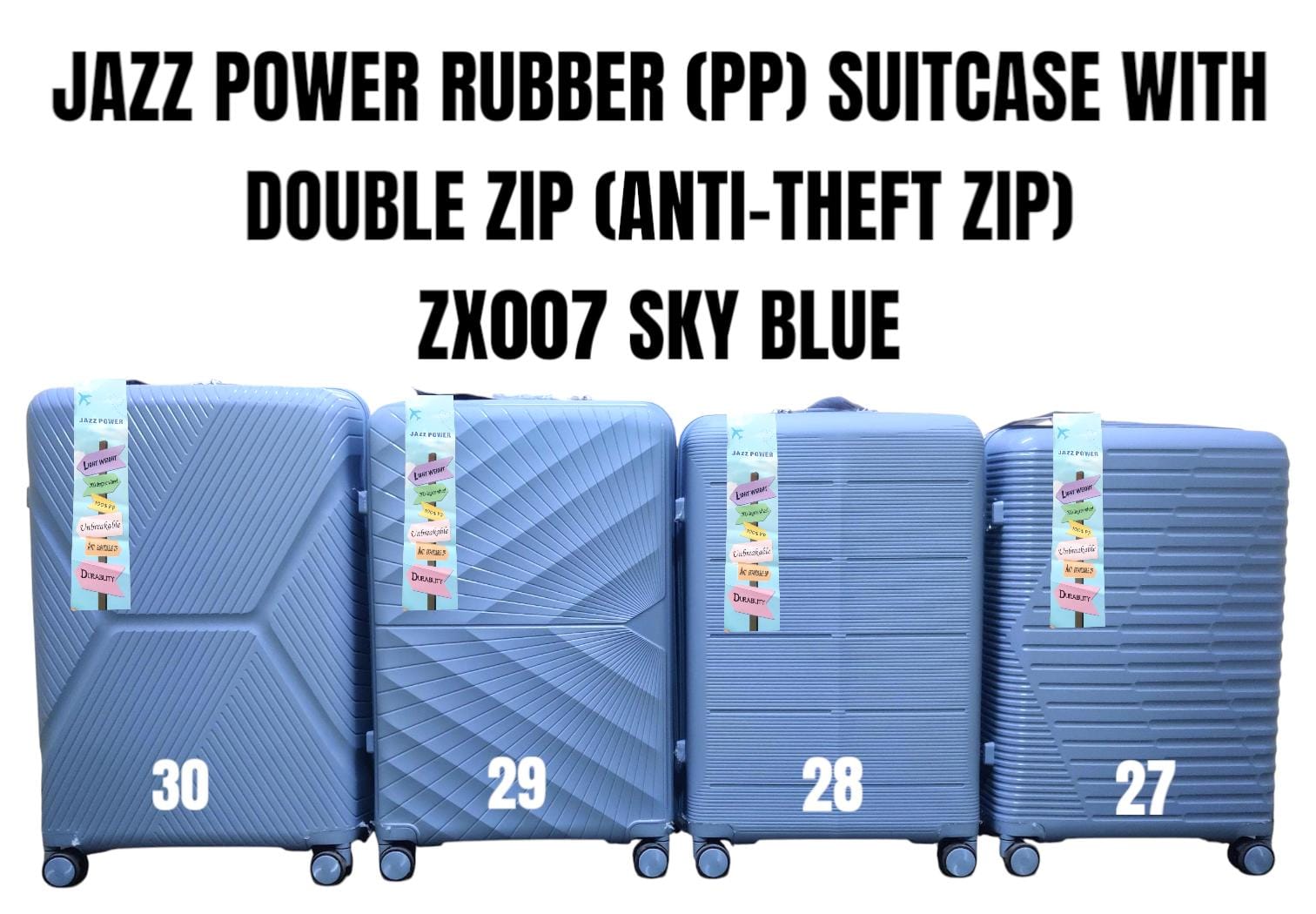 🛍️ DAILY OFFER 🛍️ JAZZ POWER ZX007 27-Inch Rubber (PP) Hard Shell Suitcase with Anti-Theft Double Zipper Trolley Luggage