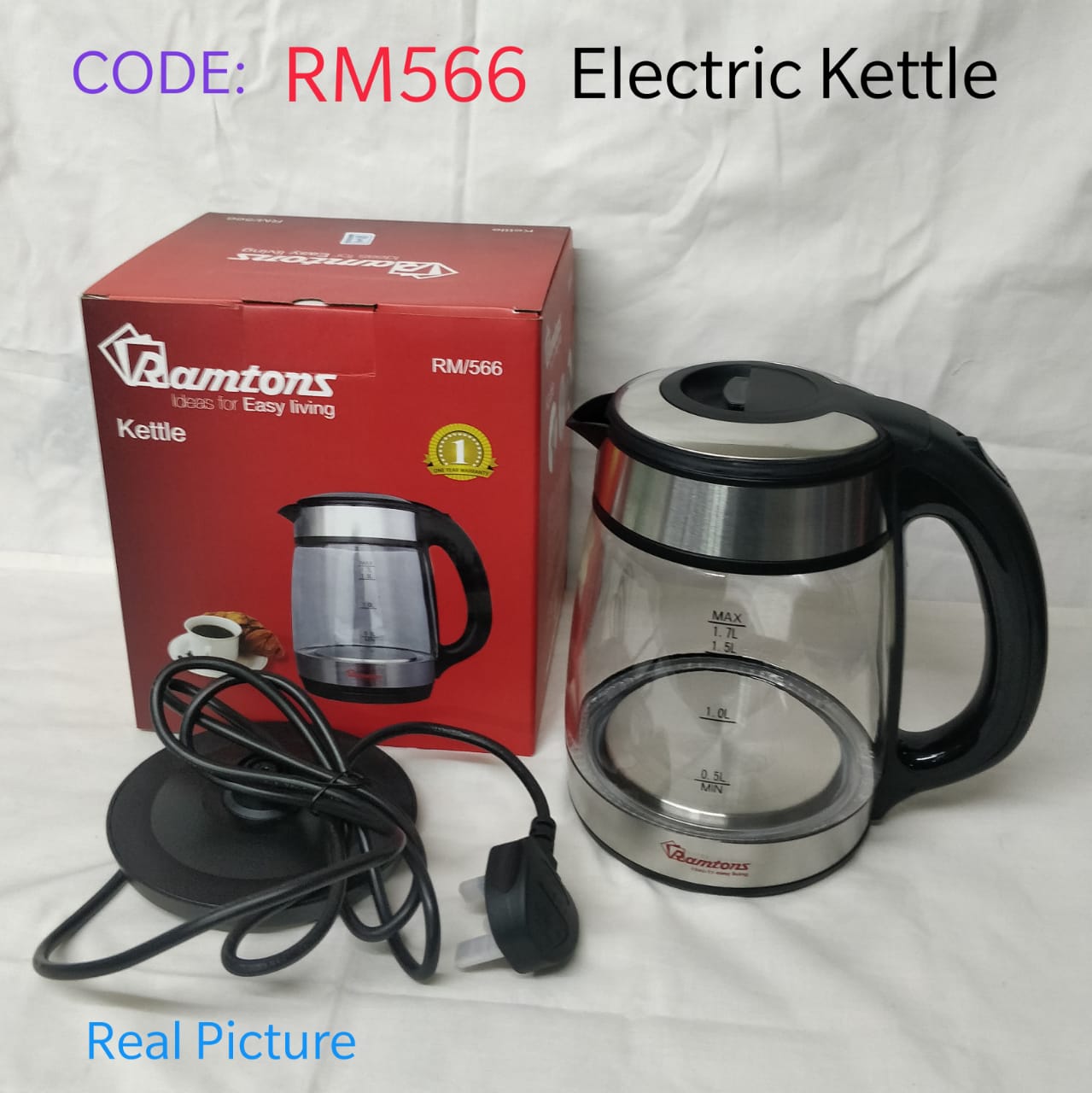 🥇 TOP OFFER 🥇 Ramtons 1.7L Cordless Electric Kettle Fast Boil Stainless Steel Tea Water Boiler for Home & Office Use