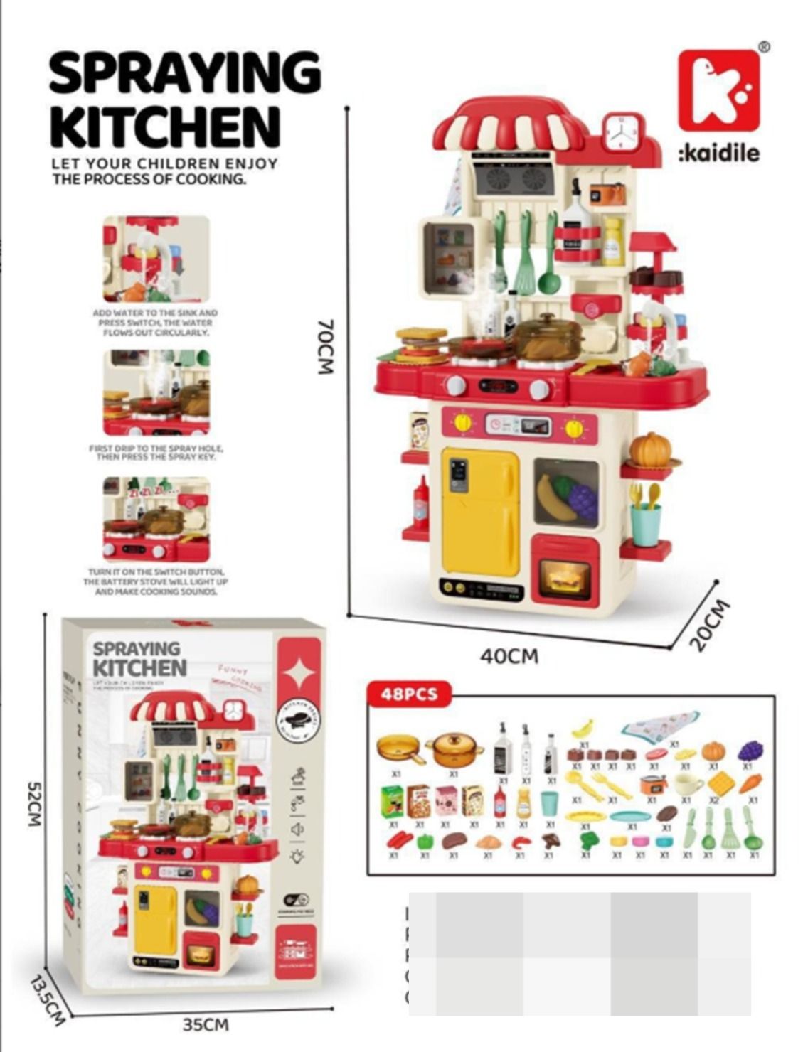 💥 Crazy Offer 💥 NEW STOCK – 48-Piece Spray Large Kids Kitchen Set | Pretend Play Cooking