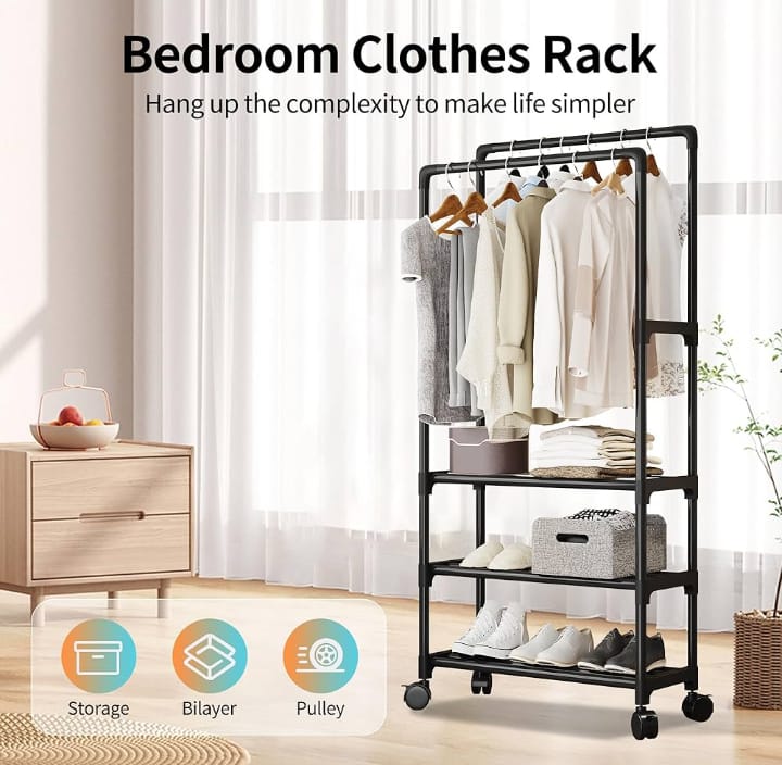 [ GRAB IT AT LOW PRICE+ ADDED OFFERS 🤩🤩✨ !!! ] 1Pc Classy High Quality Durable Multifunctional Strong Rolling garment rack