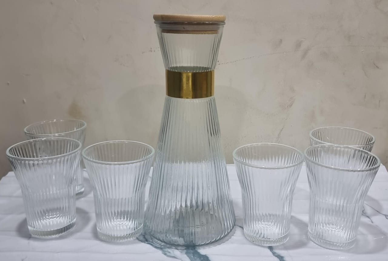 [🔥SPECIAL LIMITED OFFER🔥 🥑🌽ONLY AT KILIMALL !!! ] Baochum Clear glass 7pc water set - 200mlx6 tumblers  +950ml jug at Affordable Price
