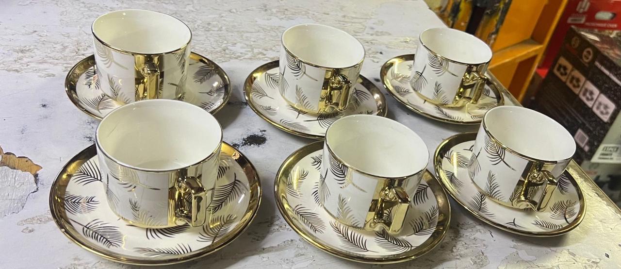 [🔥SPECIAL LIMITED OFFER🔥 🥑🌽ONLY AT KILIMALL !!! ]  12Pc Classy High Quality Cup and soucer golden   220 ml at Best Price